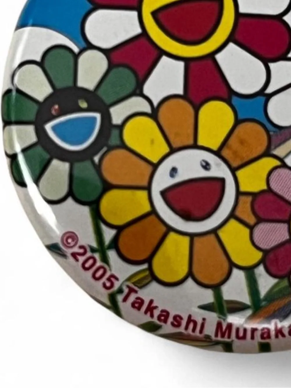Y2K 2004 Takashi Murakami Multi Rainbow Flower Blue Pin.